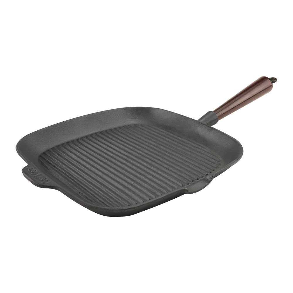 Cast Iron Square Grill Pan 28cm Wood Handle