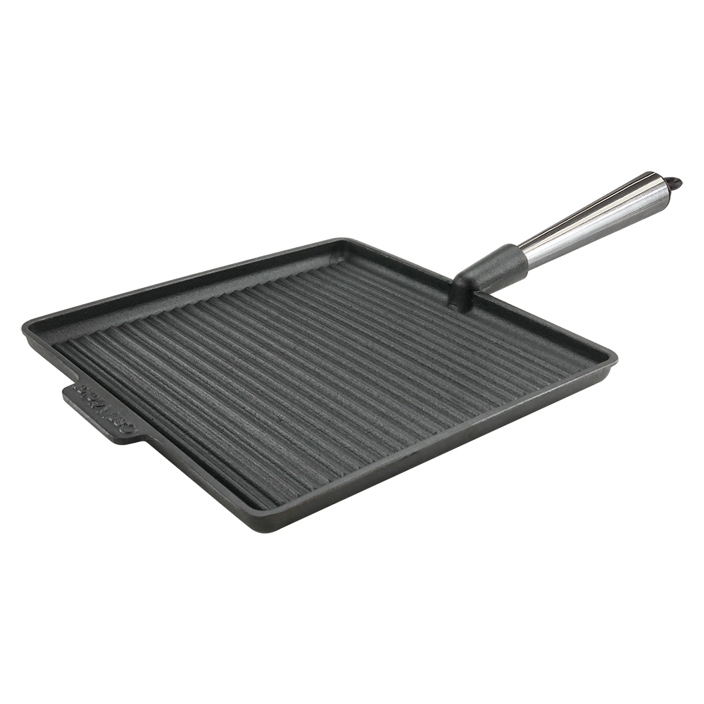 Large Square Cast Iron Grill Pan 28cm Steel Handle